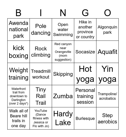 2025 Workout Bingo Card