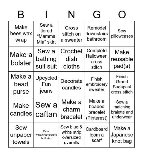 2025 Project Bingo Card