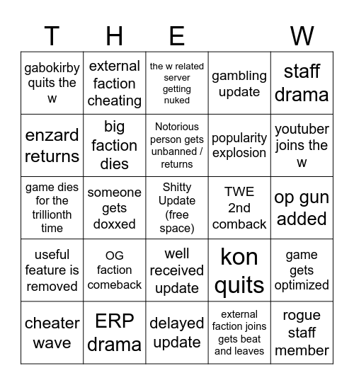 The W 2025 Bingo Card