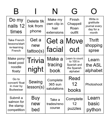 Stephanie’s 2025 Bingo Card