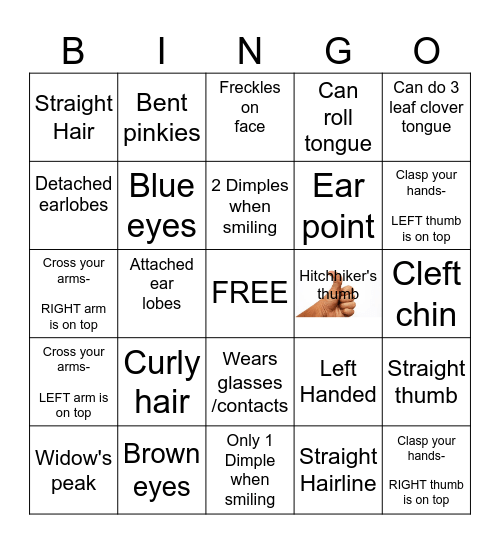 Human Traits Bingo Card