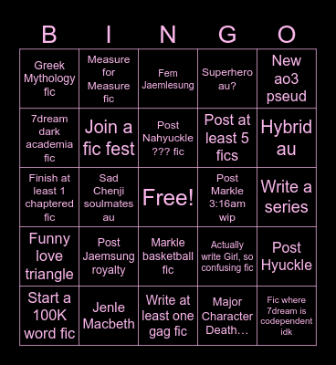 br6tle 2025 fic bingo Card
