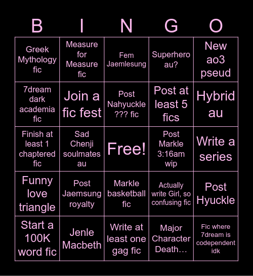 br6tle 2025 fic bingo Card