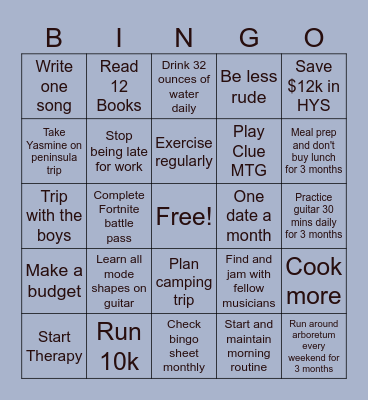 2025 Goals Bingo Card