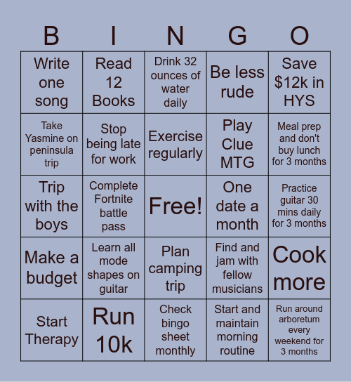 2025 Goals Bingo Card