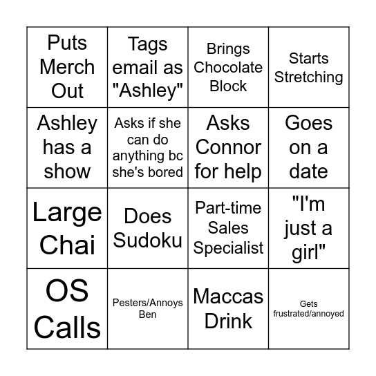 Ashley BINGO Card