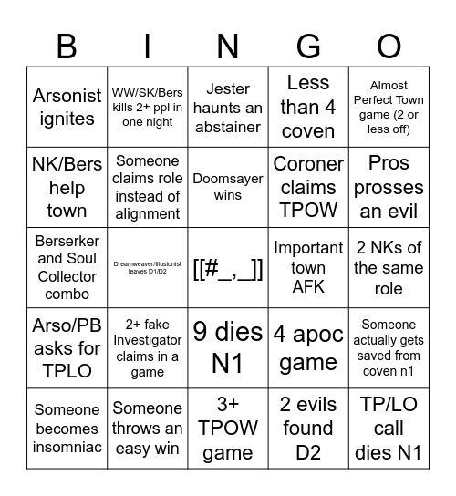 Town of Salem 2 BEST Bingo Card