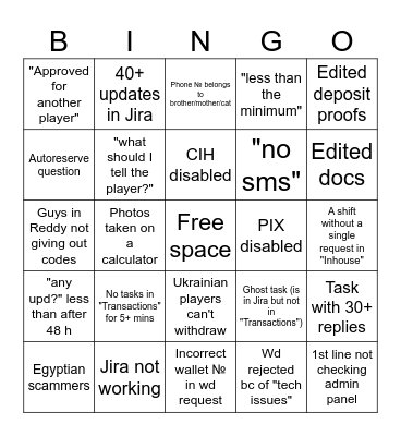 2nd line Bingo Card