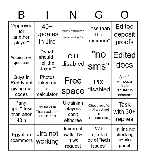 2nd line Bingo Card