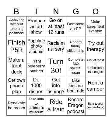 Taylor's 2025 Goals Bingo Card