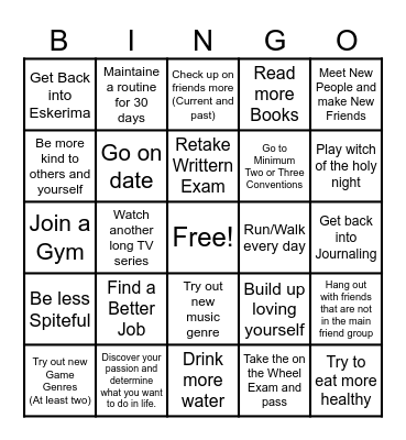 Miguels 2025 Goals Bingo Card