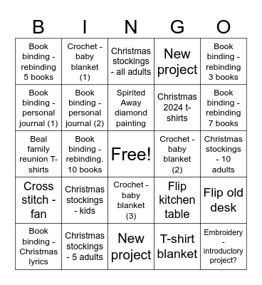 Craft Projects Bingo Card