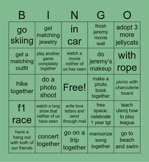 uleremy Bingo Card