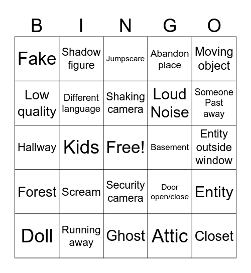 Spooky videos Bingo Card
