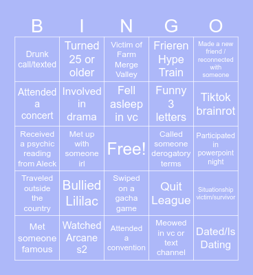 Lowkey Cult 2024 Bingo Card