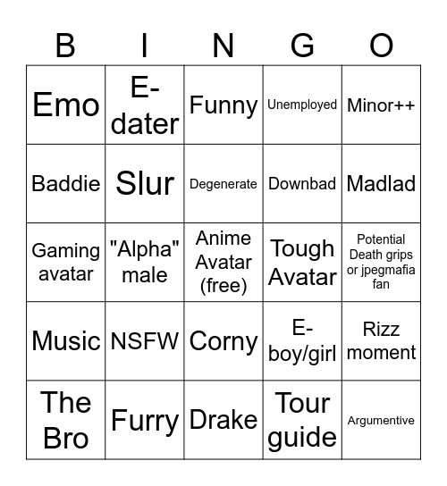 VR Chat Bingo Card