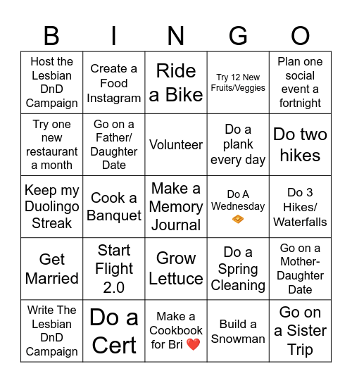 Personal Goals 2025 Bingo Card
