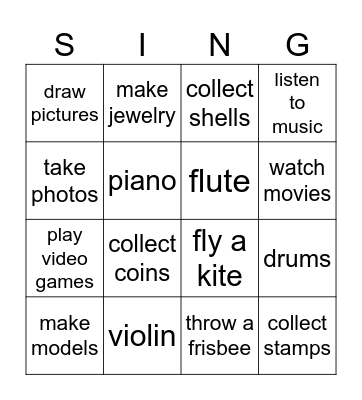 HOBBIES Bingo Card