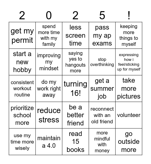 2025 bingo Card