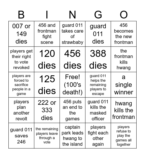 Squid Game S3 Bingo Card