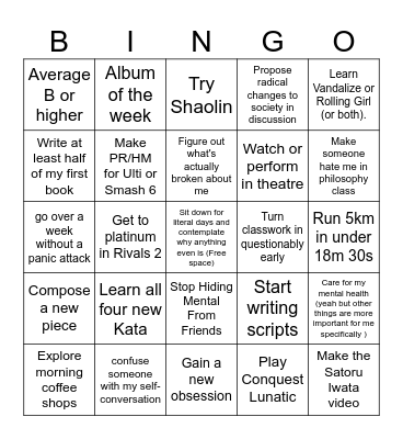 Ciph's current goals of questionable import Bingo Card