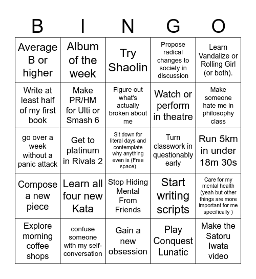 Ciph's current goals of questionable import Bingo Card