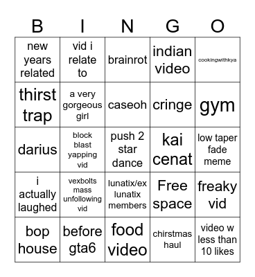 tiktok bingo Card