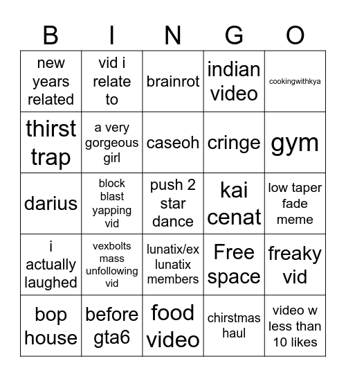 tiktok bingo Card