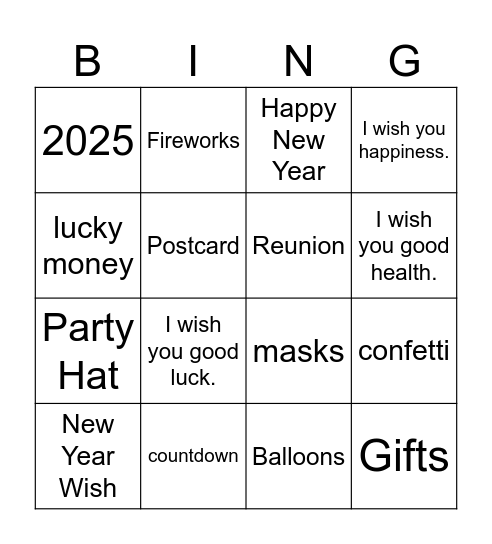 New Year 2025- Junior- Bloom's Lab Bingo Card