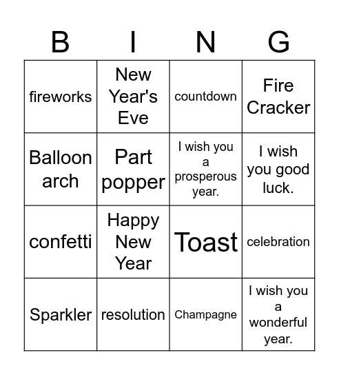 New Year 2025- Senior Bingo Card