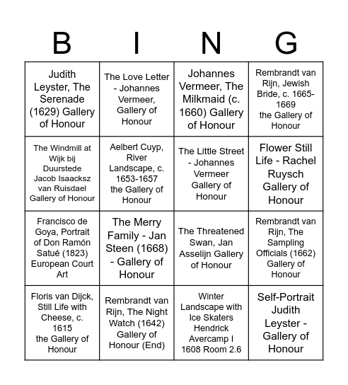 Rijksmuseum Bingo Card