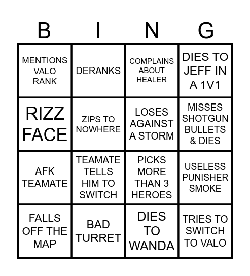 Safalya RIVAL Stream Bingo Card