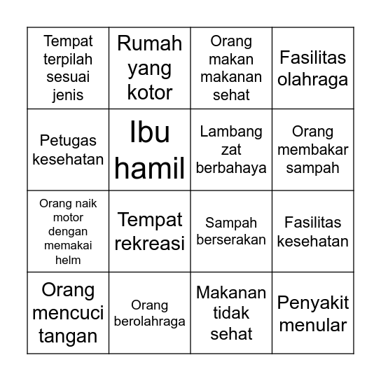 SDG 3 (Temukan foto untuk tiap kriteria) Bingo Card