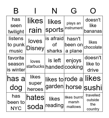 Find Someone Who.. Bingo Card