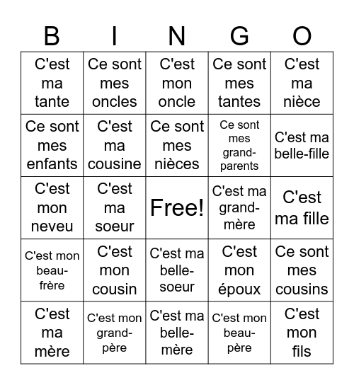 Fr1 La Famille Bingo Card