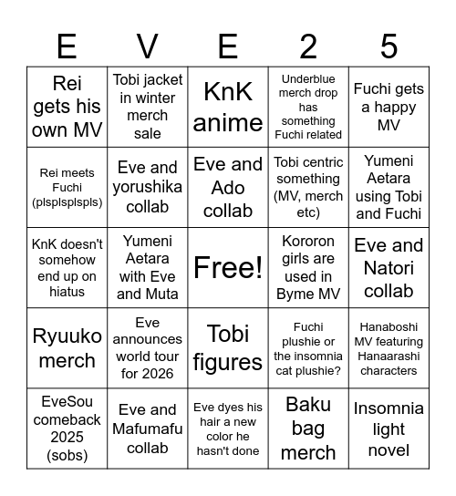 Delusional Eve bingo Card