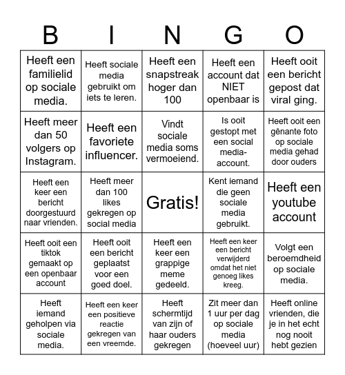 Social media bingo Card