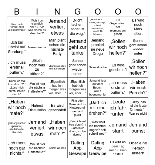 After Hour Bingo Card