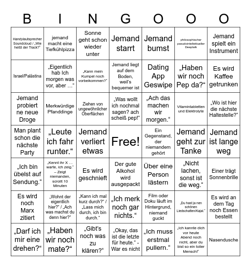 After Hour Bingo Card