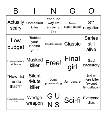Horror Movies Bingo Card