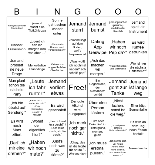 After Hour Bingo Card