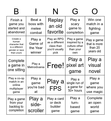 Gaming Backlog Bingo Card