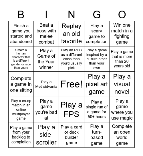 Gaming Backlog Bingo Card