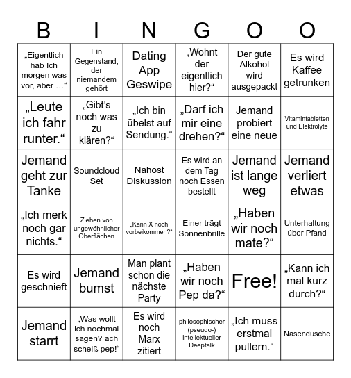 After Hour Bingo Card