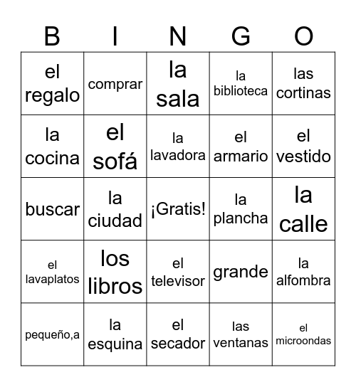 UNIDAD 2 Vocabulario: Repaso Bingo Card