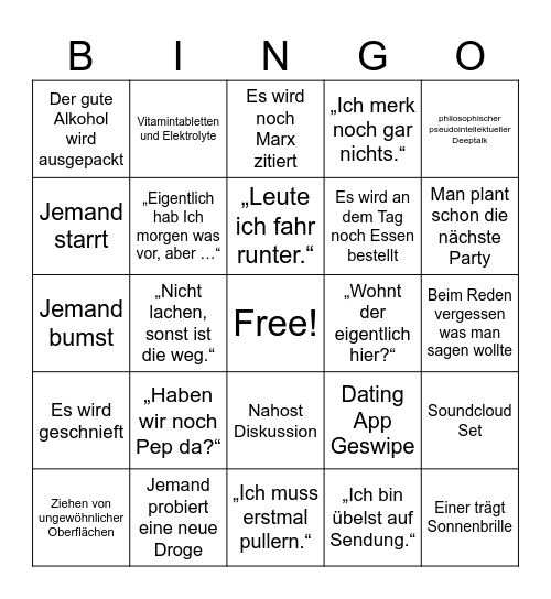 After Hour Bingo Card