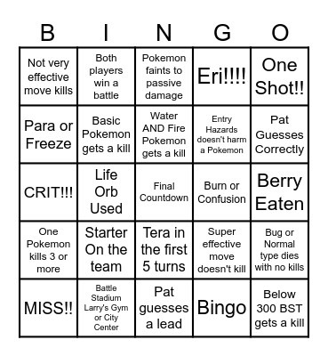 Then we react bingo Vinny Weak Pokemon Bingo Card