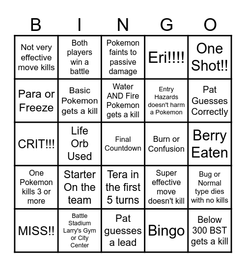 Then we react bingo Vinny Weak Pokemon Bingo Card