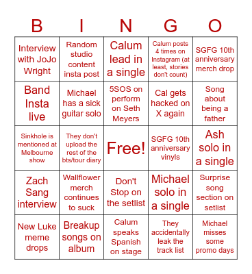 5202 <3 (5SOS) Bingo Card