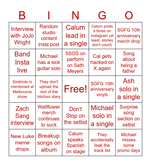 5202 <3 (5SOS) Bingo Card